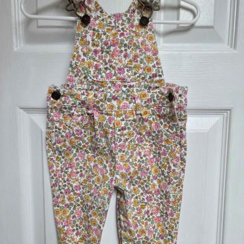 Carters girls 6 months floral denim overalls like new